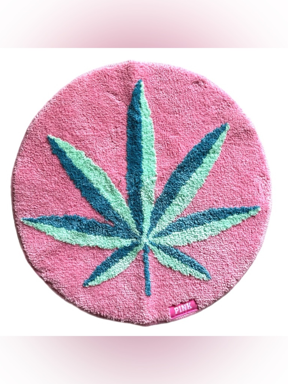 Victoria’s Secret Pink Weed Leaf Bath Mat Round Pink Rug Stoner Boho